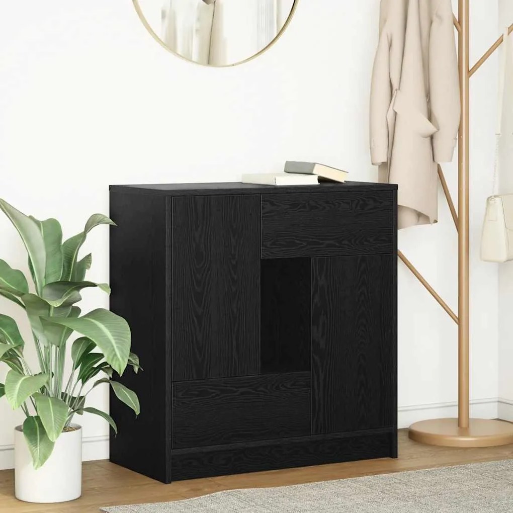 Credenza Con Cassetti E Ante Rovere Nero 70,5x34x74,5 Cm /
