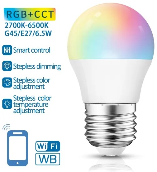 Lampadina LED RGBW dimmerabile G45 E27/6,5W/230V 2700-6500K Wi-Fi - Aigostar