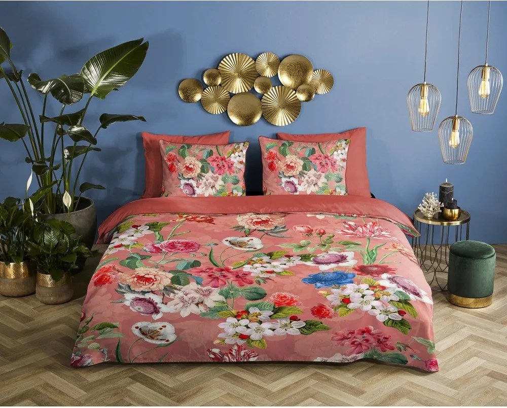 Set copripiumino e federa arancione in raso di cotone per letto matrimoniale ed esteso 240x220 cm Amalia – Descanso