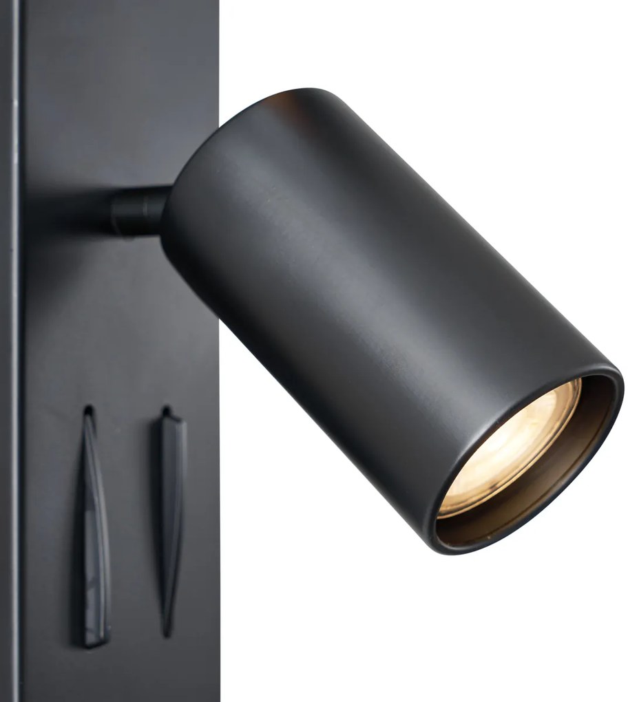 Lampada da parete moderna nera a 2 luci inclinabile con porta USB-C - Lesly