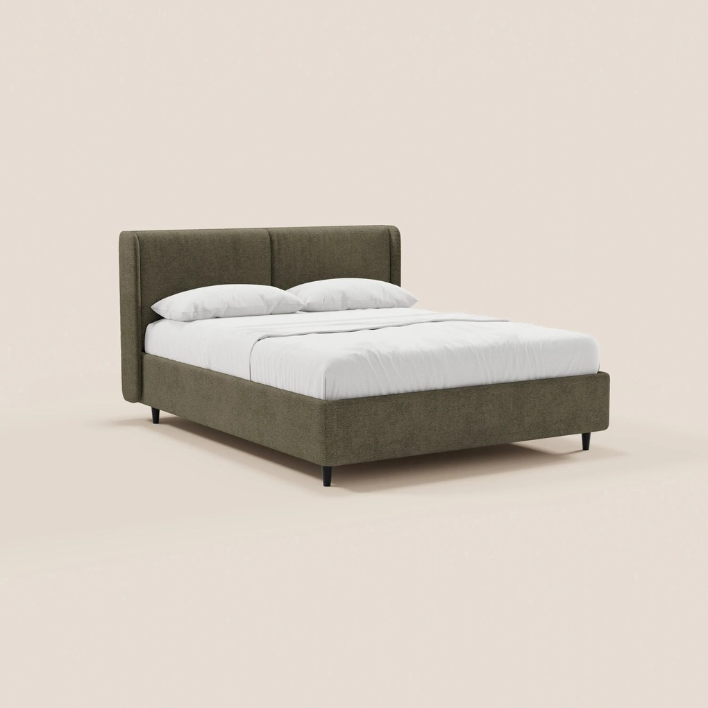 VALKIRIA letto di design con vano contenitore e testiera avvolgente - 2 cuscini imbottiti e tessuto Oeko-Tex®