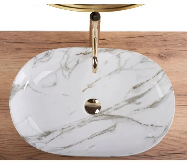 REA-U9656 - Lavabo da appoggio CLEO 41 x 60,5 cm in ceramica/effetto marmo