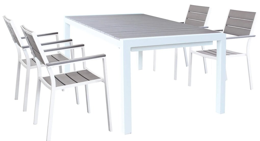 LOIS - set tavolo in alluminio cm 162/242 x 100 x 74 h con 4 poltrone Xanthus