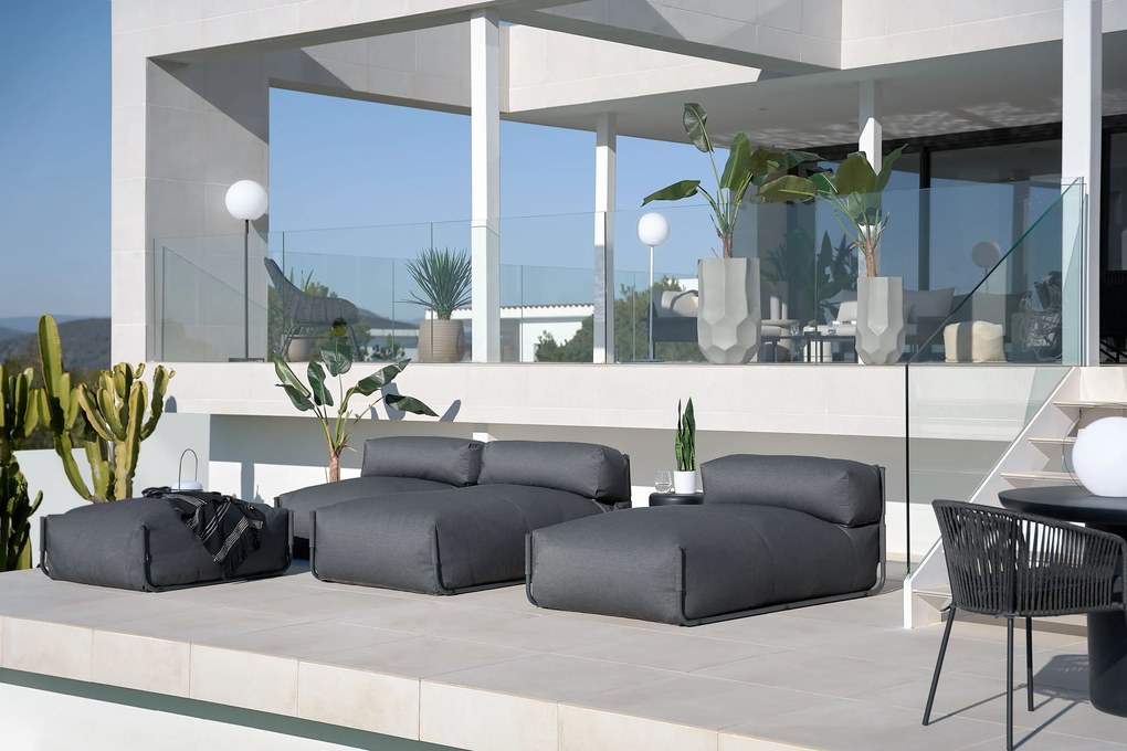 Kave Home - Pouf divano modulare schienale 100% outdoor Square grigio scuro e alluminio nero 101x101cm