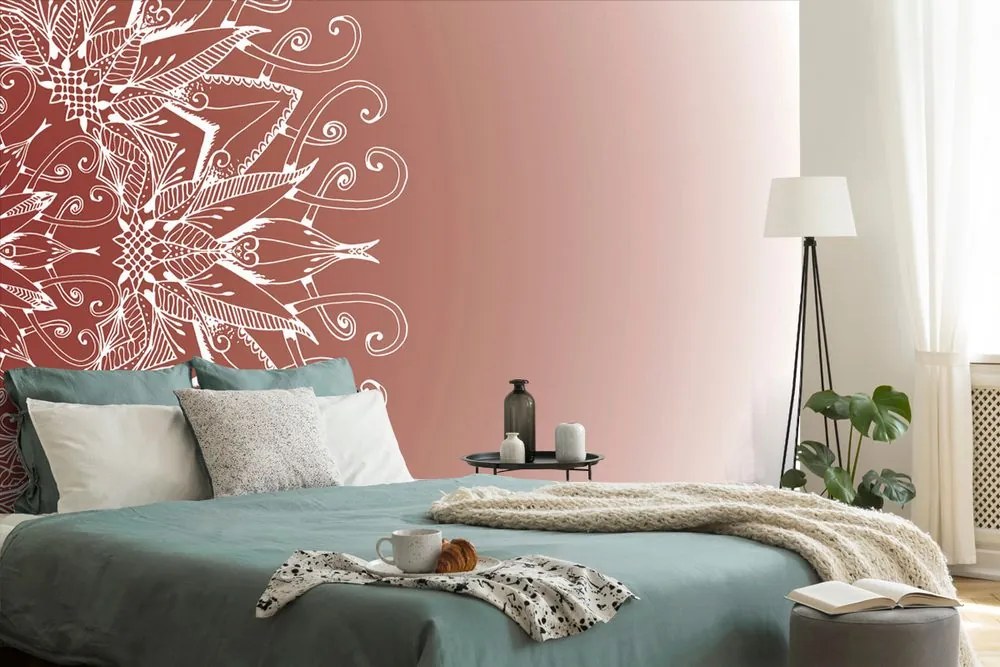 Carta da parati – Mandala bianca su sfondo bordeaux