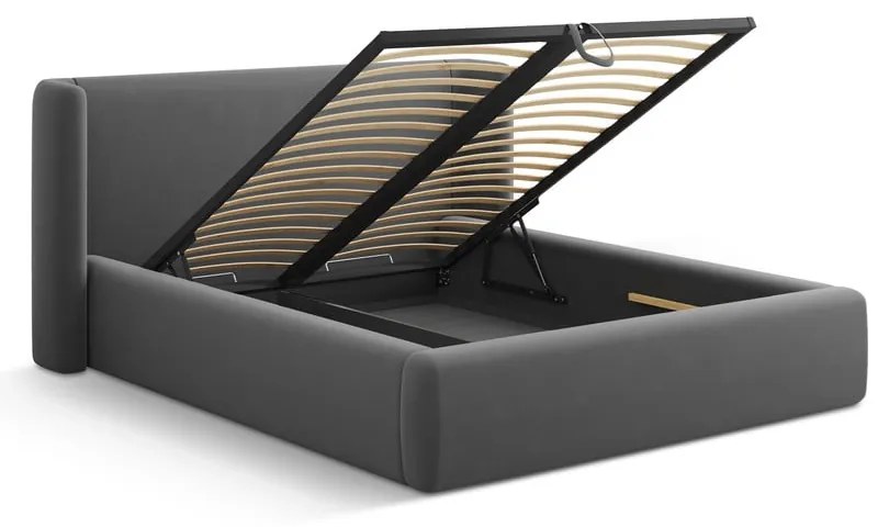 Letto matrimoniale imbottito grigio con contenitore con rete inclusa 180x200 cm Jason – Windsor &amp; Co Sofas