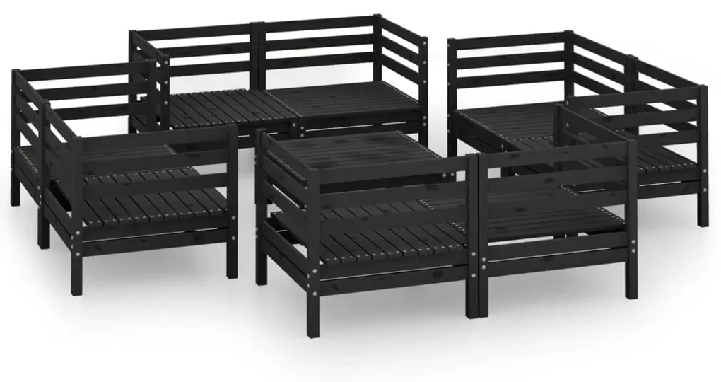 Set divani da giardino 9 pz nero in legno massello di pino