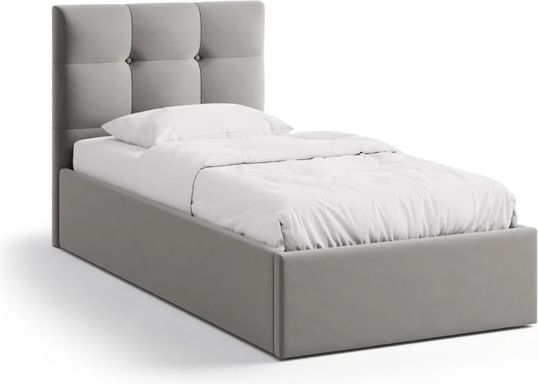Letto singolo imbottito grigio con contenitore con rete inclusa 90x200 cm Phaedra – Micadoni