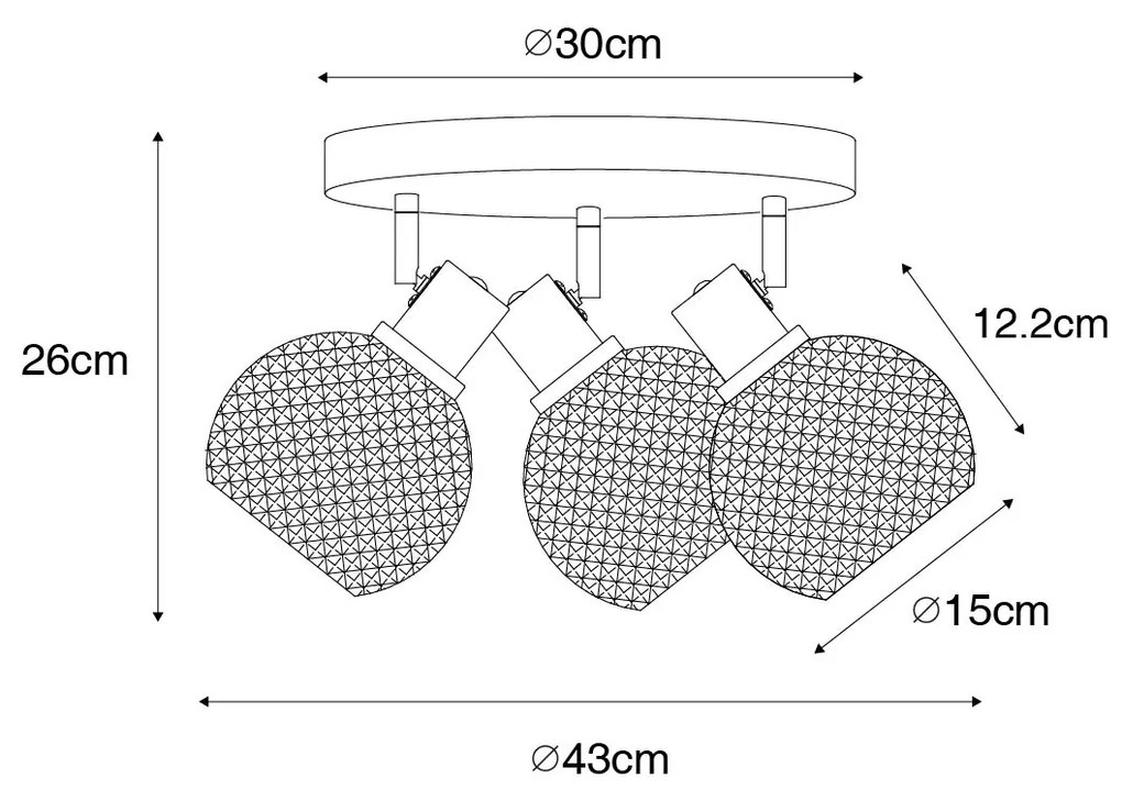 Faretto di design nero con vetro fumé 3 luci rotondo - Chico