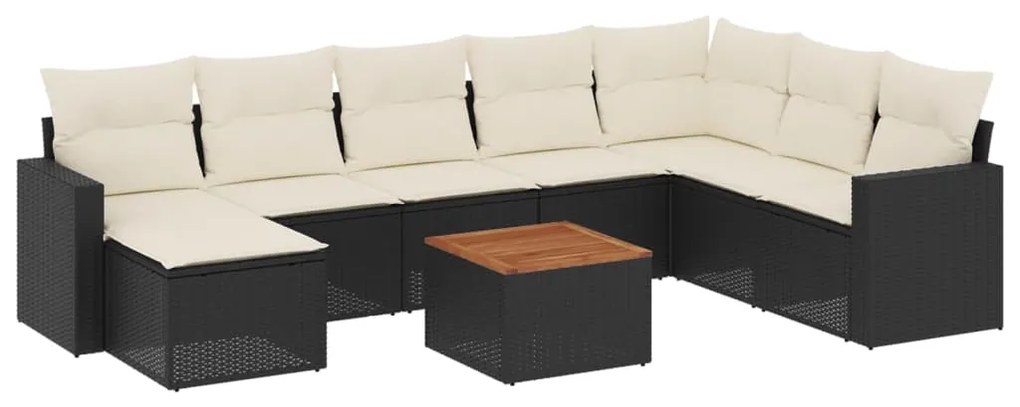 Set divani da giardino 10pz con cuscini in polyrattan nero