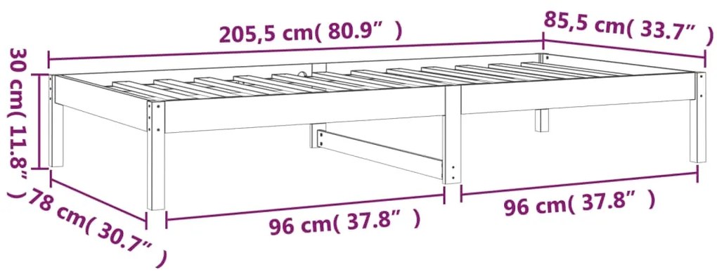 Dormeuse 80x200 cm in Legno Massello di Pino