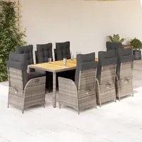 Set da Pranzo da Giardino 9 pz con Cuscini in Polyrattan Grigio 3213110