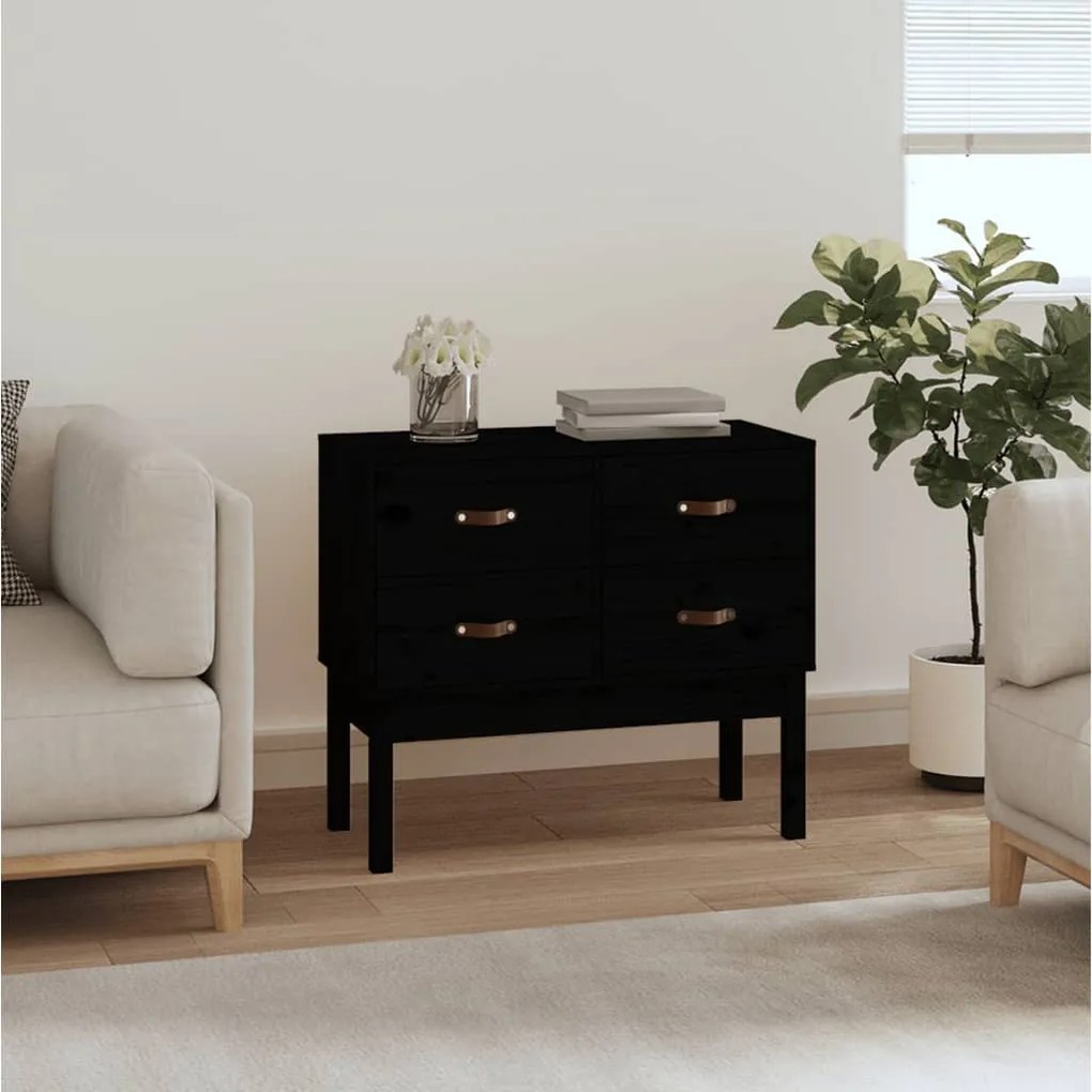 Mobile Consolle Nera 90x40x78 Cm İn Legno Massello Di Pino /