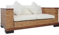 Divano a 2 Posti con Cuscini Marrone in Rattan Naturale 283079