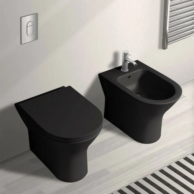 Wc filo muro nero opaco rimless in ceramica serie Feeling