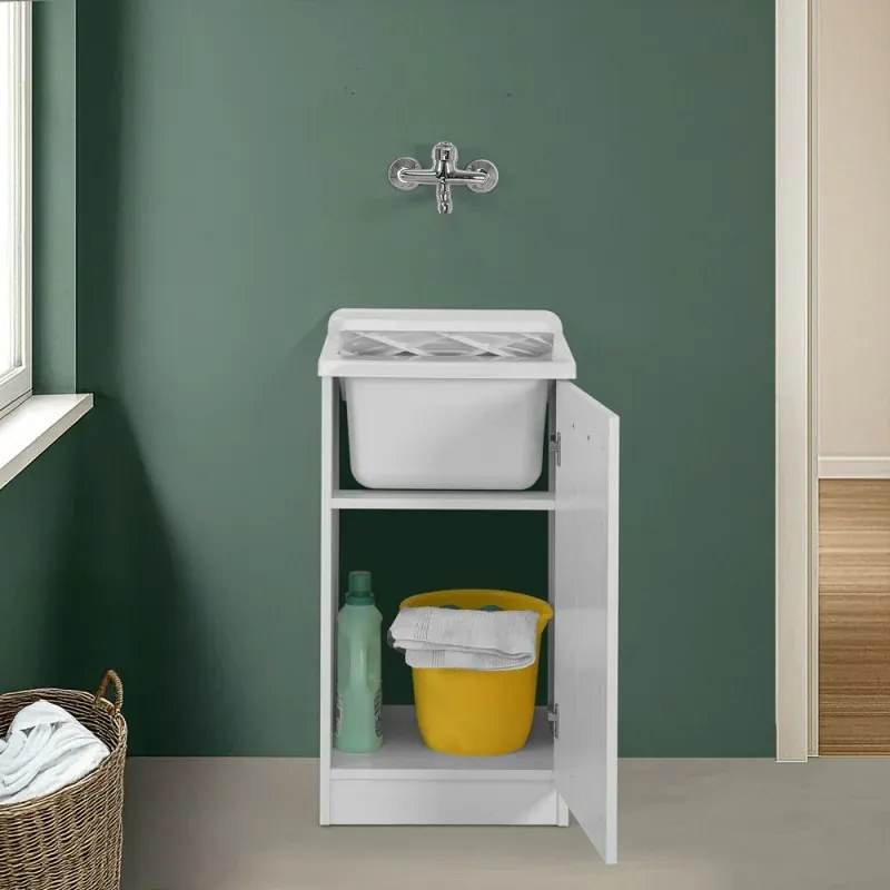 Mobile lavatoio 47x50cm salvaspazio in legno bianco 1 anta linea Pilar