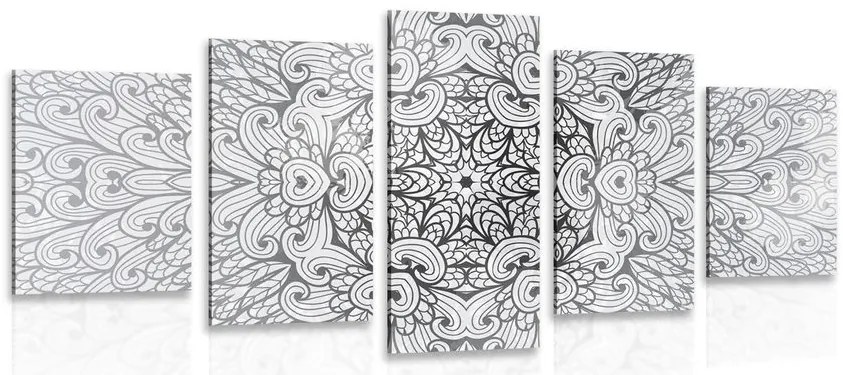 Quadri 5 pezzi – Mandala etnica in bianco e nero