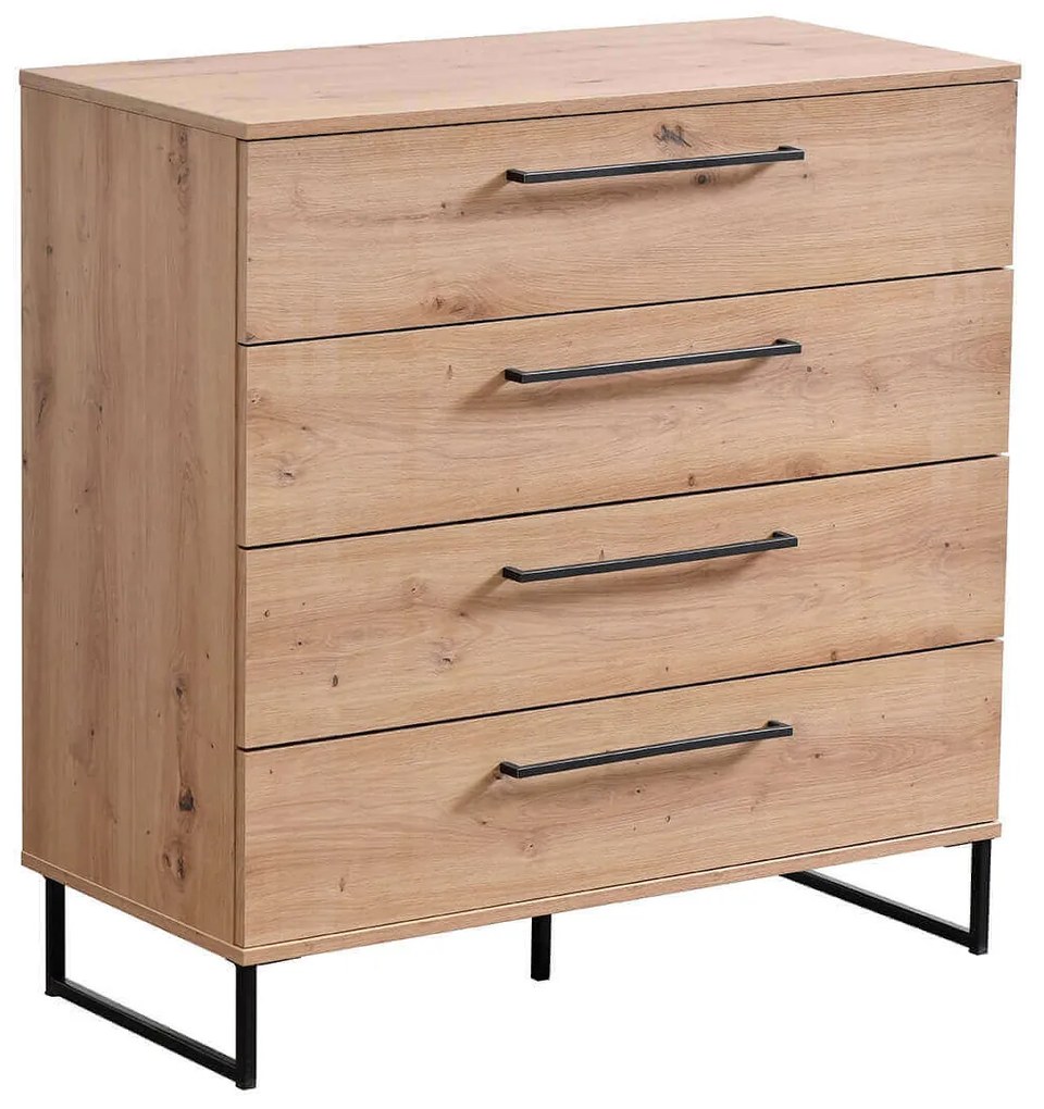 DODO - cassettiera moderna 4 cassetti colore rovere cm 91,5 x 42 x 92,5 h