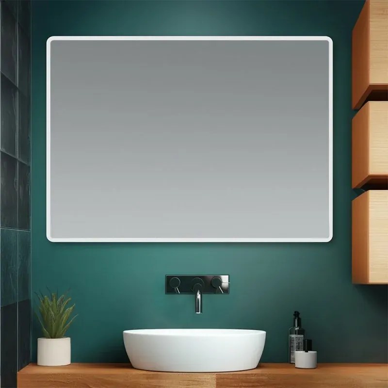 Specchio bagno 105x70 cm reversibile con cornice slim LED naturale