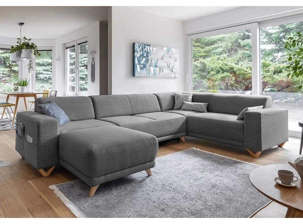 Divano angolare grigio allungabile e con contenitore (penisola a destra/a U) Classy Sophie – Miuform