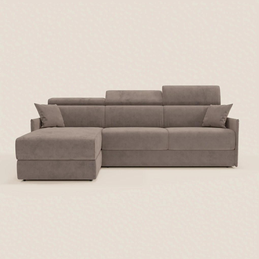 Miryam divano letto angolare compatto - poggiatesta reclinabili e penisola contenitore in tessuto smacchiabile T31