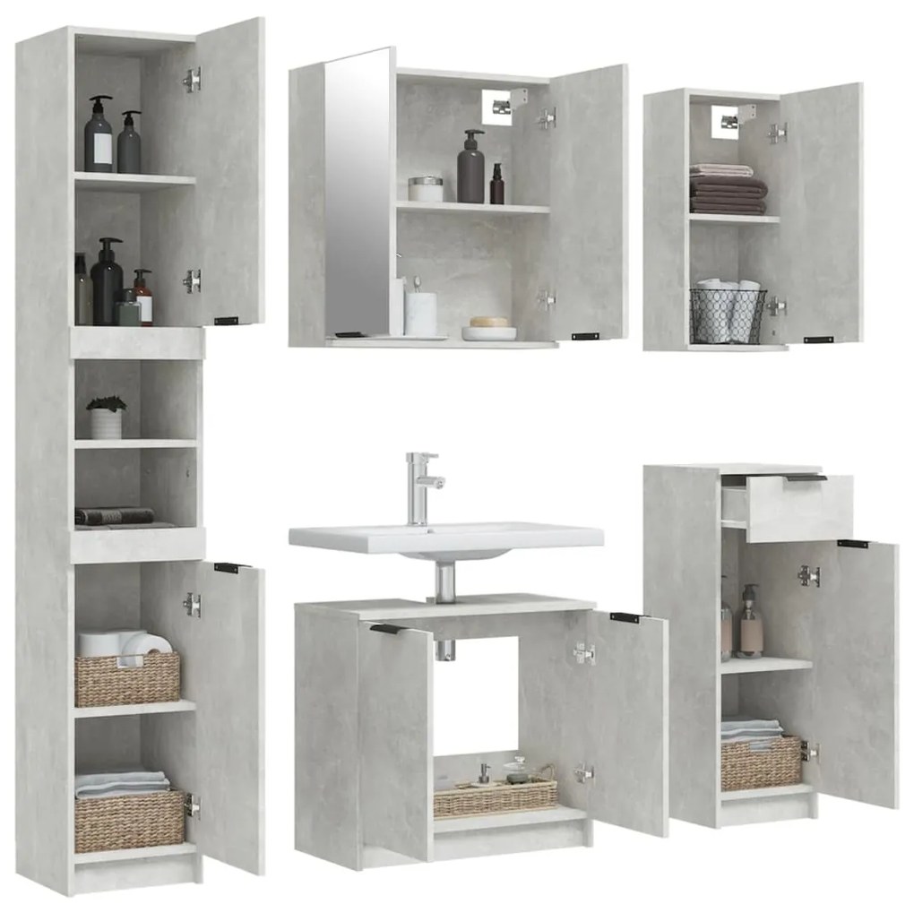 Set mobili da bagno 5 pz grigio cemento in legno multistrato