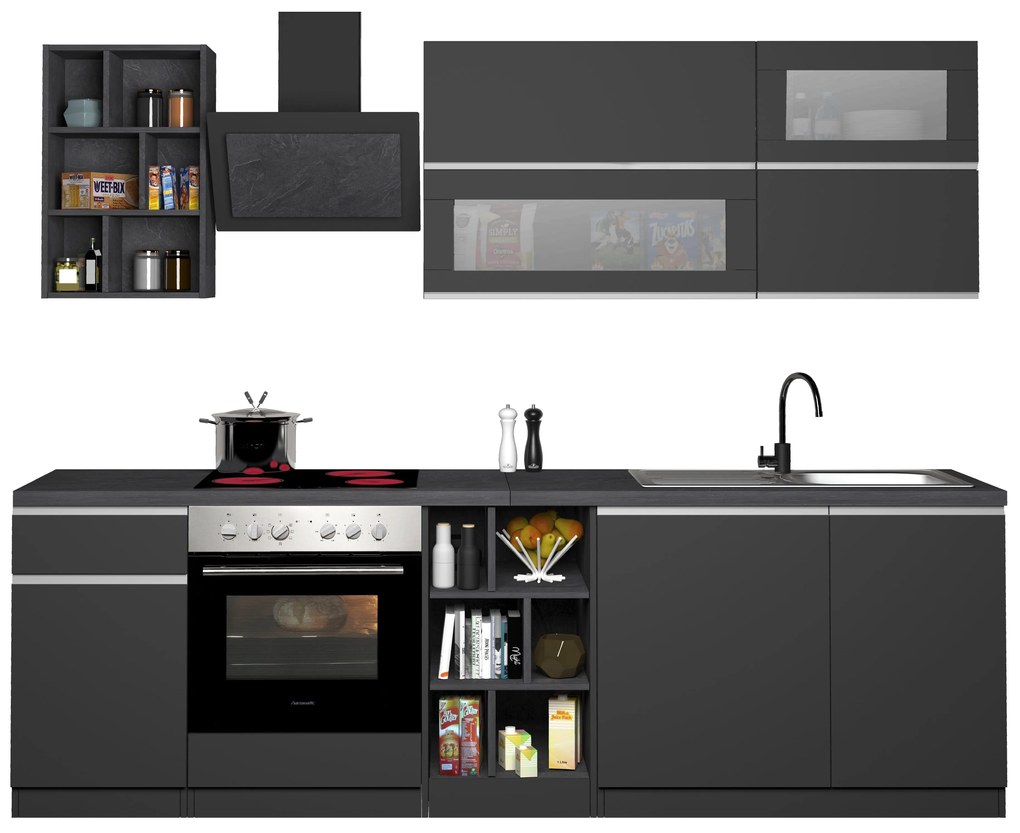 Cucina Lineare Moderna Antracite SOLE 256 cm – Soft Close, Lavello Incluso, Made in Italy