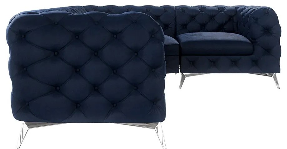 Divano angolare blu scuro (con penisola a destra/a L) con rivestimento in velluto Chelsea – Ropez