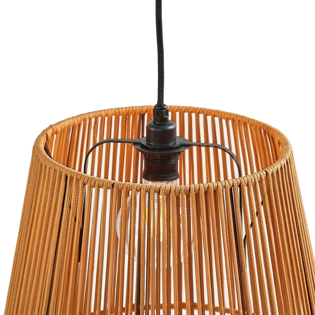 Lampada a sospensione da esterno nera con paralumi in corda arancione 3 luci IP44 - Cava Jayla