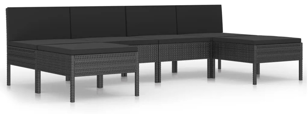Set divani da giardino 6 pz con cuscini in polyrattan nero