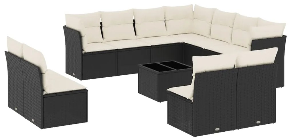 Set divani da giardino 12 pz con cuscini nero in polyrattan