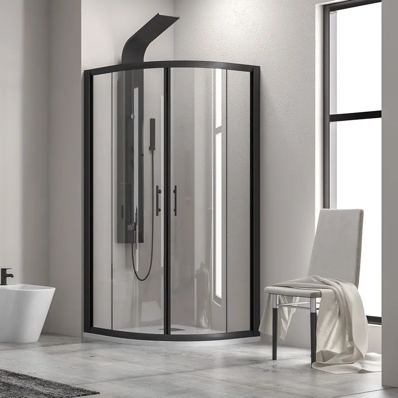 Box doccia 80x80 semicircolare telaio nero vetro trasparente KF2000B - KAMALU