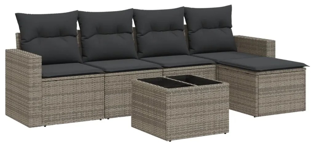 Set divano da giardino 6 pz con cuscini grigio in polyrattan