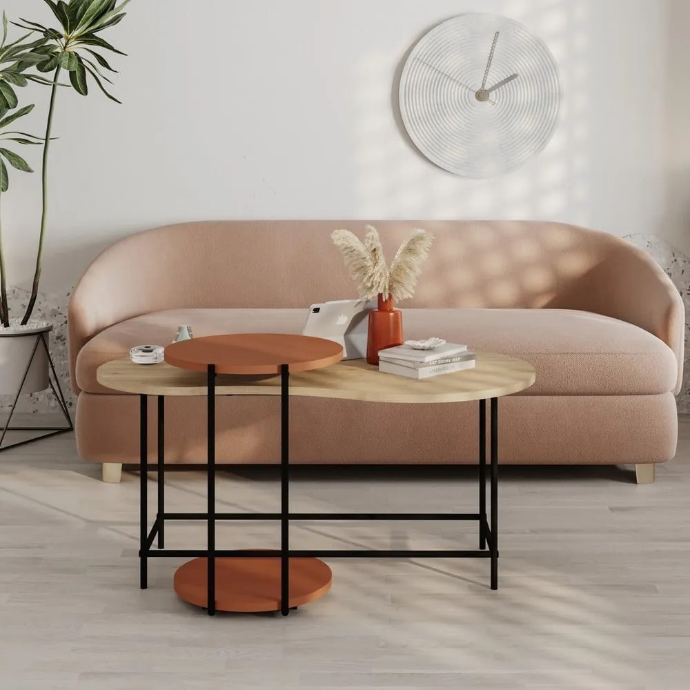 Set di 2 tavolini con piano in rovere color mattone e naturale 65x103 cm Rosie - Marckeric