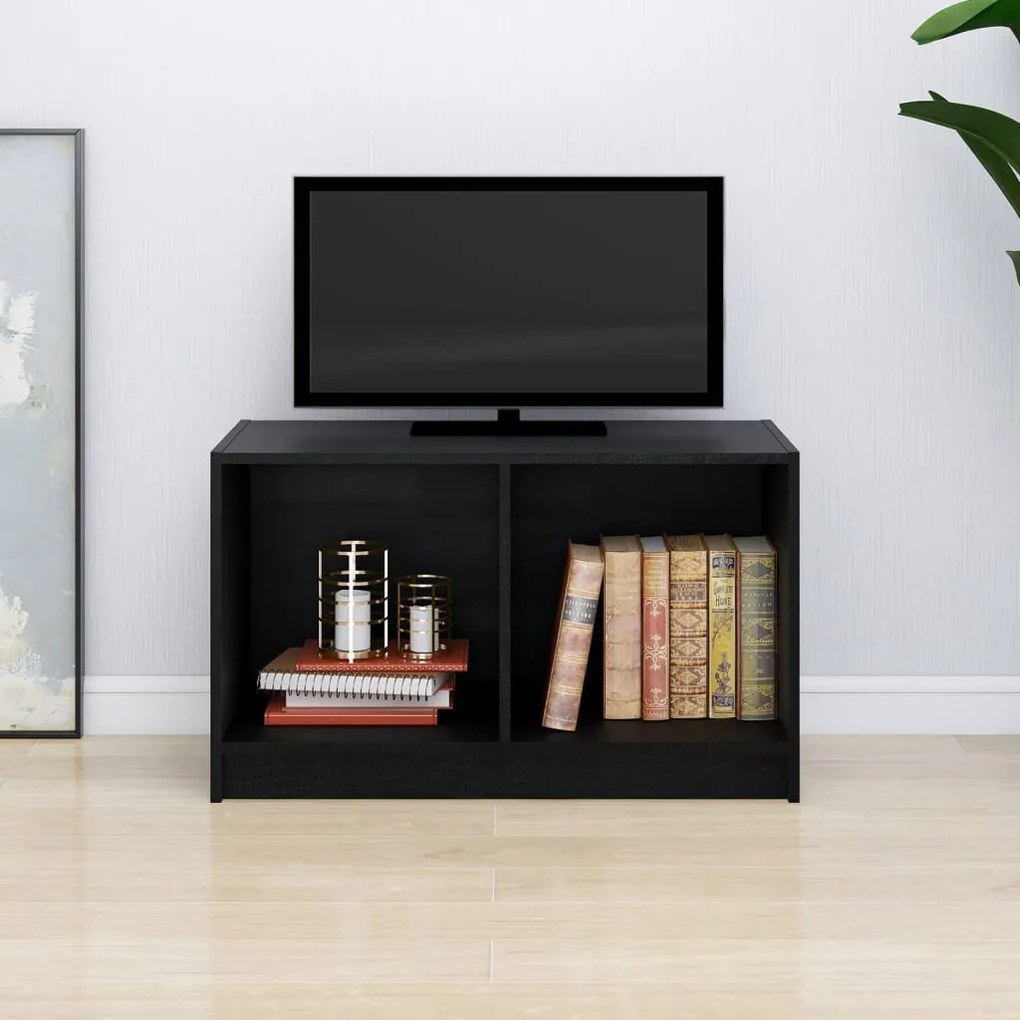 Mobile Porta Tv Nero 70x33x42 Cm İn Legno Massello Di Pino /