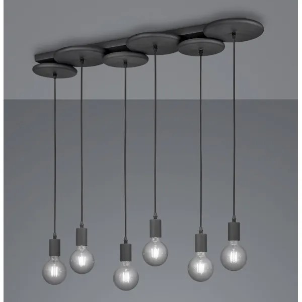 Trio - Lampadario su corda DISCUS 6xE27/28W/230V nero