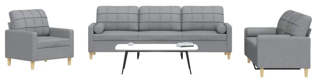 Set Divani 3 Pz Con Cuscini Decorativi Grigio Chiaro İn Tessuto /
