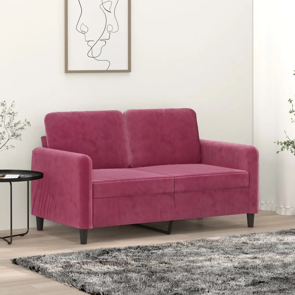 Divano A 2 Posti Rosso Vino 120 Cm İn Velluto /