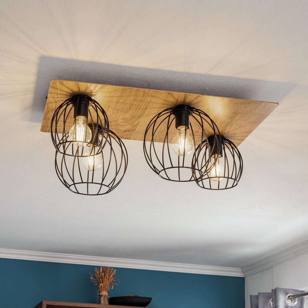 SIGMA Plafoniera Malin, schermo angolare in legno, 4 luci