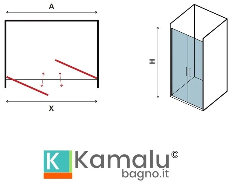 Kamalu - Box doccia in nicchia con doppio battente 65-70cm finitura cromo | KS2800 Saloon