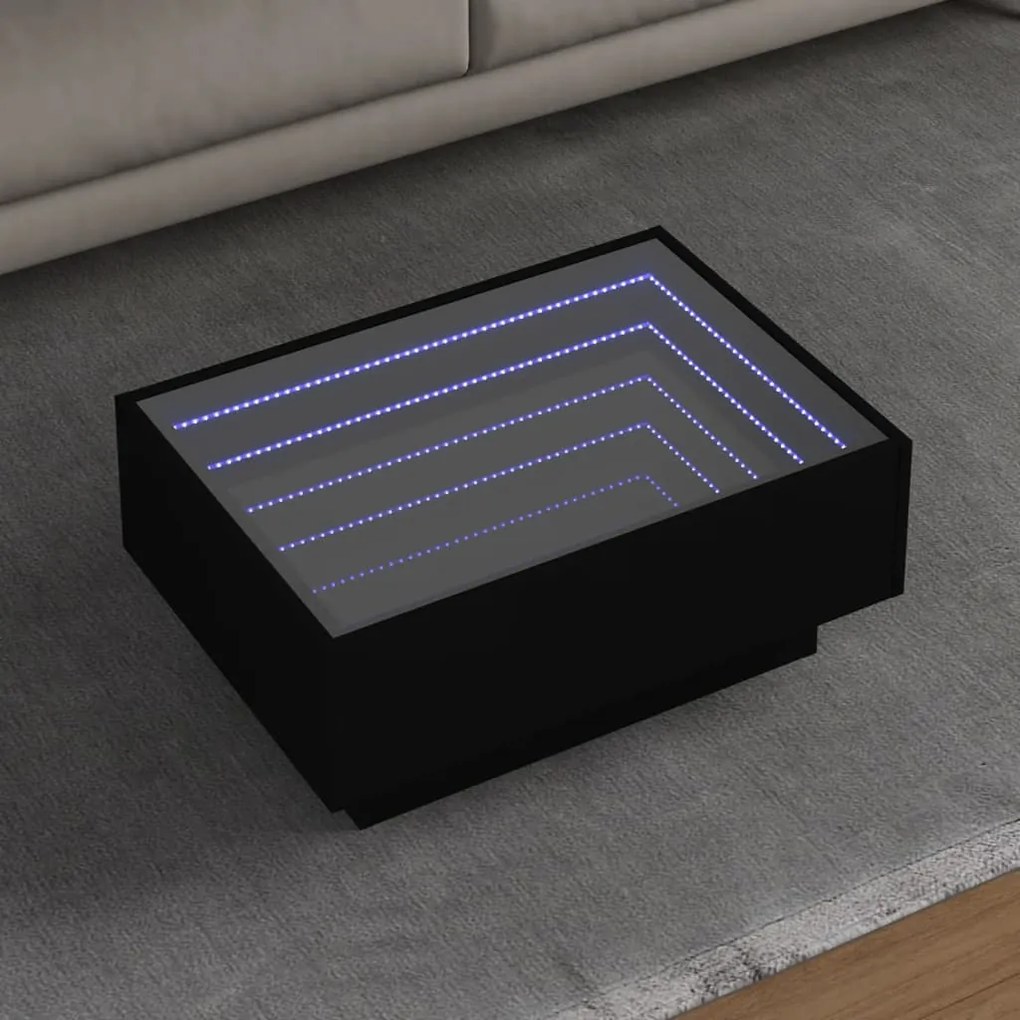 Tavolino Salotto Con Led Nero 70x50x30 Cm Legno Multistrato /