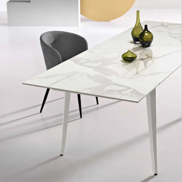 Tavolo in pietra effetto marmo Bianco allungabile a 240 cm FELIX