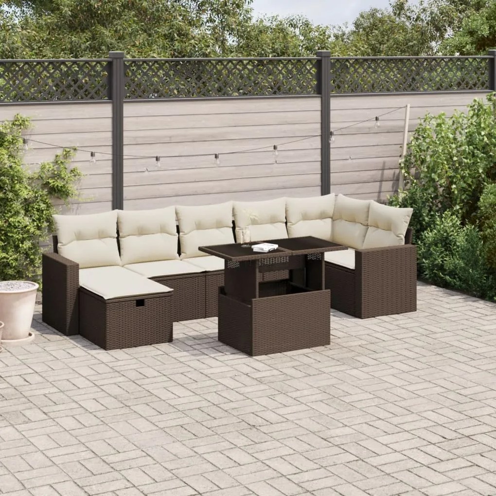 Set divani da giardino 8 pz con cuscini marrone in polyrattan