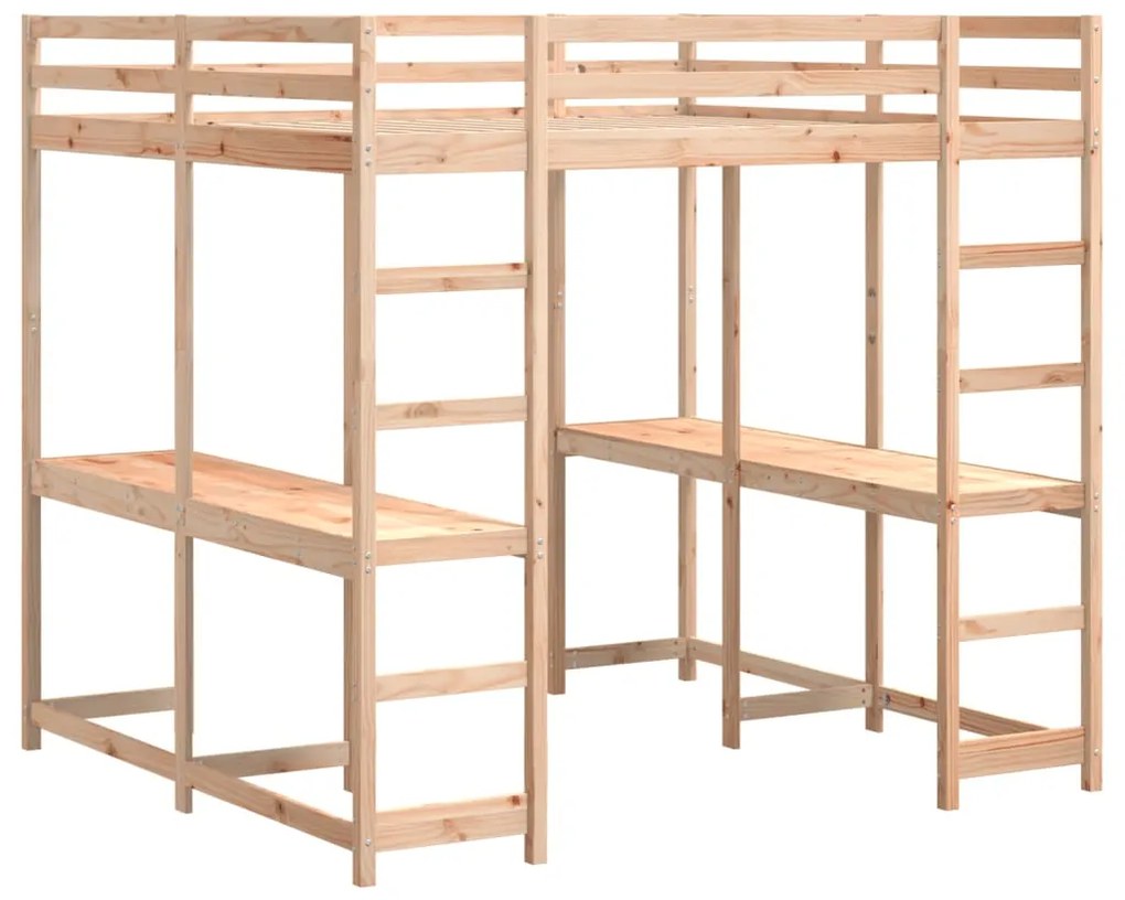 Letto soppalco con scrivania e scala 160x200 cm massello pino