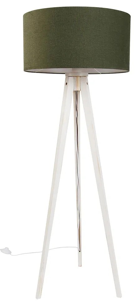 Lampada da terra treppiede bianca con paralume in tessuto verde scuro 50 cm - Tripod Classic