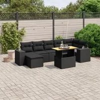 Set Divani da Giardino con Cuscini 8 pz Nero in Polyrattan 3272742