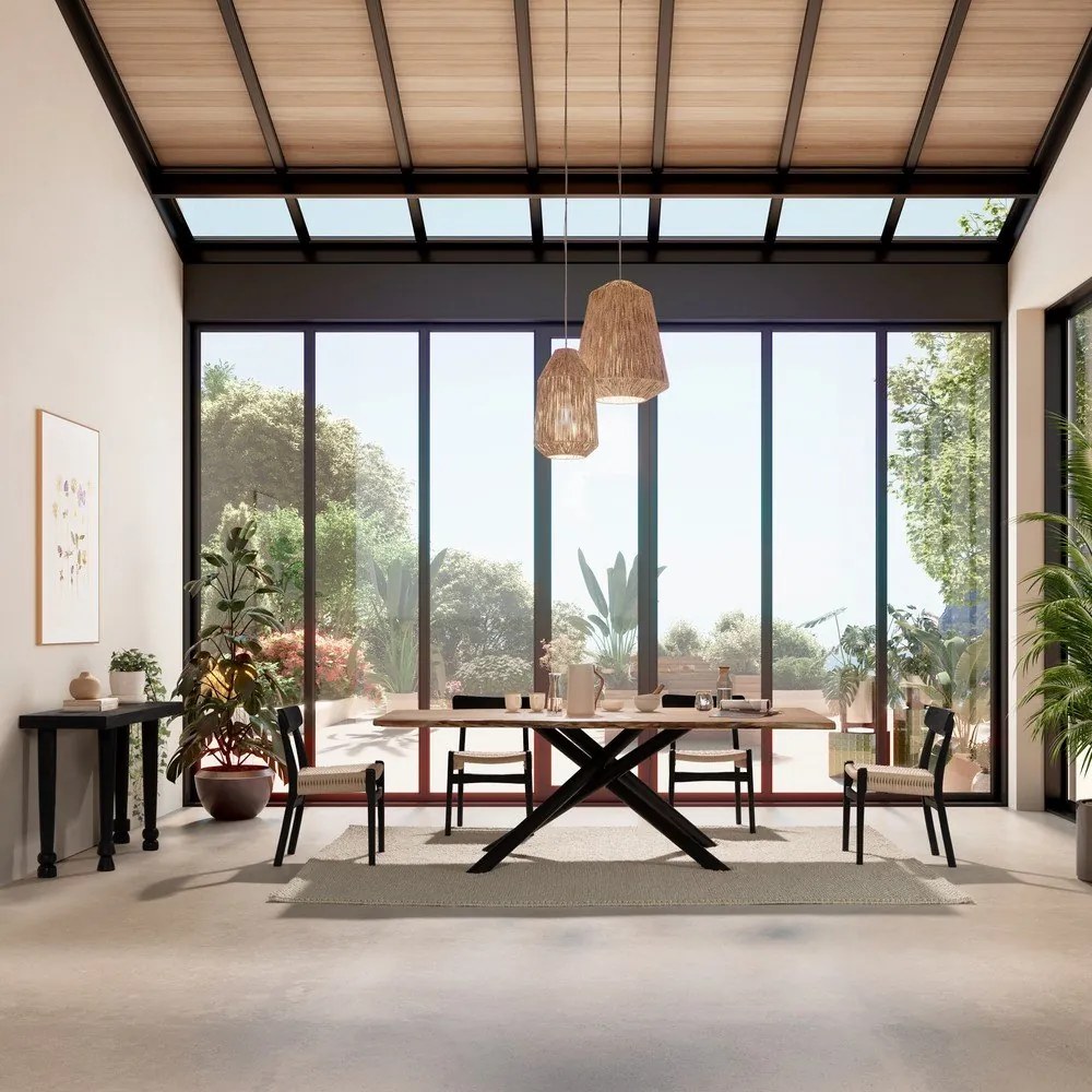 Sedie da pranzo in set nere in legno di cauciù massiccio 2 pz Biel – MOME