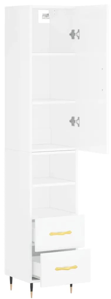 Credenza 34,5x34x180 cm in Legno Multistrato Bianco Lucido