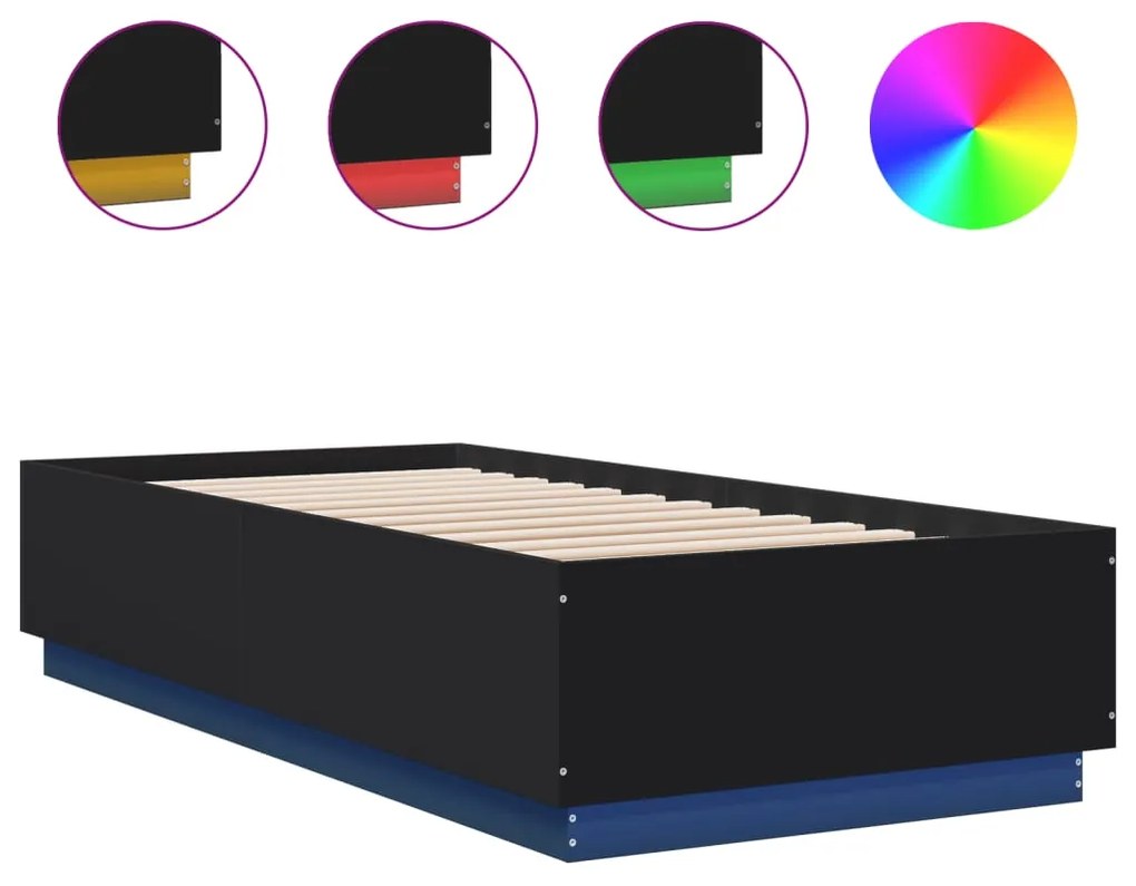 Giroletto con luci led nero 100x200 cm in legno massello