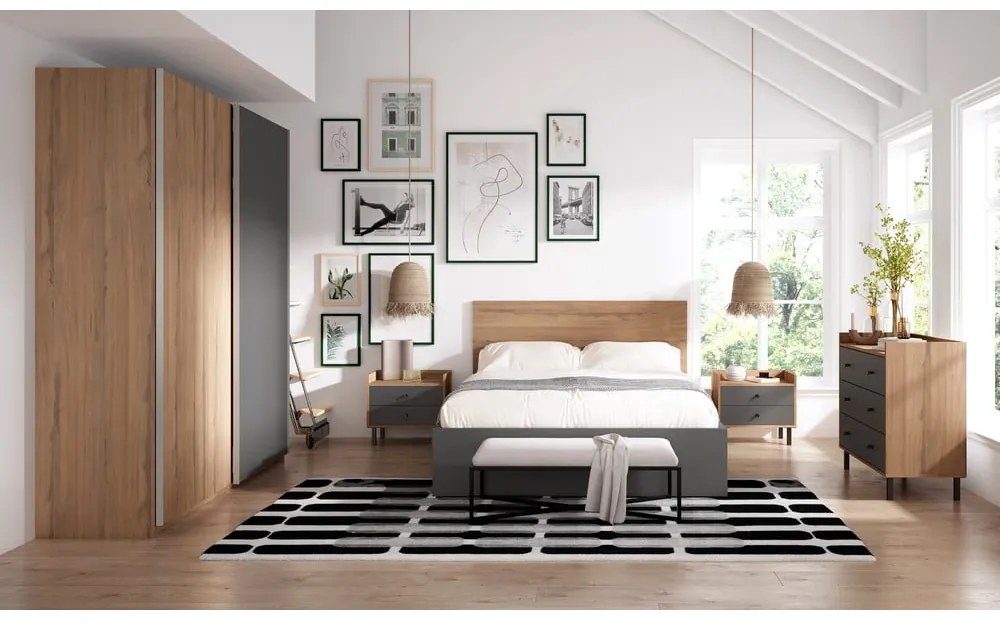 Letto matrimoniale nero con contenitore e griglia 160x200 cm Malta - Marckeric